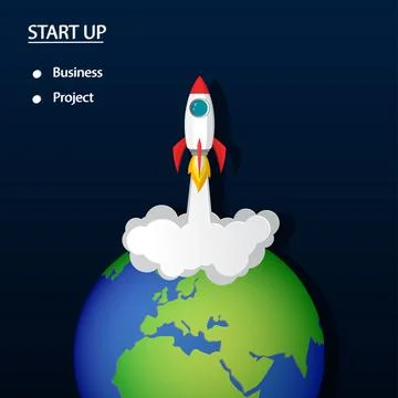 Space rocket launch to the night sky, earth, and smoke on background. Illustrazione stock