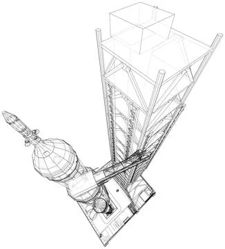 Space Rocket on launch pad Stock-Illustration