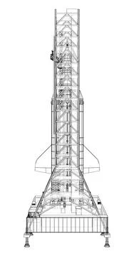 Space Rocket on launch pad Stock Illustration