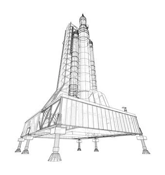 Space Rocket on launch pad Stock Illustration