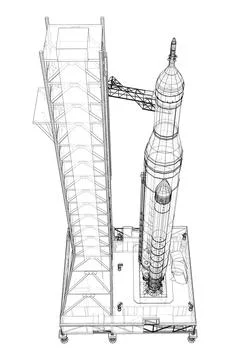 Space Rocket on launch pad Stock Illustration