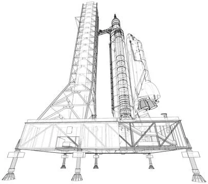 Space Rocket on launch pad Stock-Illustration