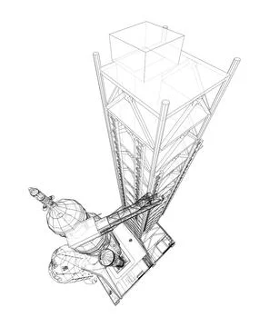Space Rocket on launch pad Illustrazione stock