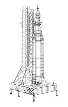 Space Rocket on launch pad Stock Illustration