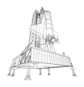 Space Rocket on launch pad Stock Illustration