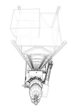 Space Rocket on launch pad Stock Illustration