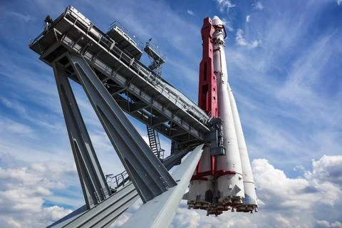 Space rocket on launch pad Stock Photos