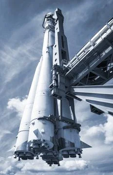 Space rocket on launch pad Stock Photos