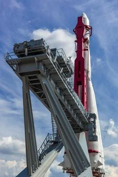 Space rocket on launch pad Stock Photos