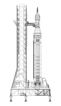 Space Rocket on launch pad. Vector rendering of 3d イラスト素材