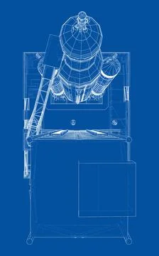 Space Rocket on launch pad. Vector rendering of 3d Stock Illustration