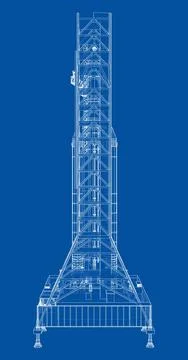 Space Rocket on launch pad. Vector rendering of 3d Stock Illustration