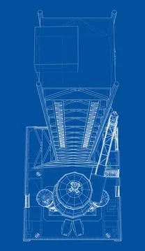 Space Rocket on launch pad. Vector rendering of 3d Stock Illustration