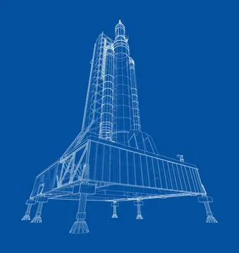 Space Rocket on launch pad. Vector rendering of 3d Illustrazione stock