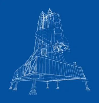 Space Rocket on launch pad. Vector rendering of 3d 스톡 일러스트