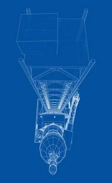 Space Rocket on launch pad. Vector rendering of 3d Stock Illustration