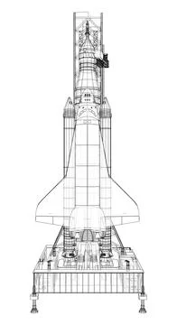 Space Rocket on launch pad. Vector rendering of 3d Stock Illustration