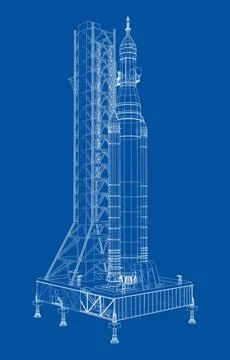 Space Rocket on launch pad. Vector rendering of 3d 스톡 일러스트