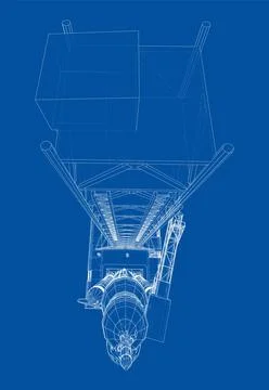 Space Rocket on launch pad. Vector rendering of 3d Stock Illustration