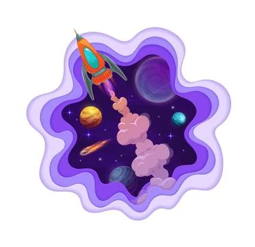 Space rocket launch paper cut cartoon vector 3d 스톡 일러스트