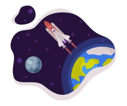 Space Rocket Launch Scene, Space Industry Exploration Concept Themed Vector 스톡 일러스트
