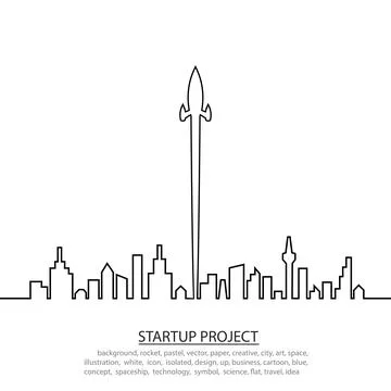 Space rocket launch to the sky and city on background. vector illustrator Illustrazione stock