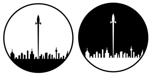 Space rocket launch to the sky and city on background. vector illustrator Illustrazione stock