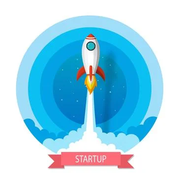 Space rocket launch to the sky in startup concept of business or project. v.. Illustrazione stock