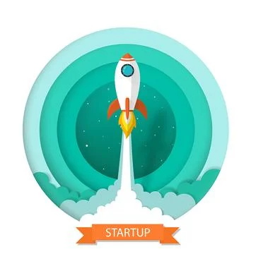 Space rocket launch to the sky in startup concept of business or project. v.. Illustrazione stock