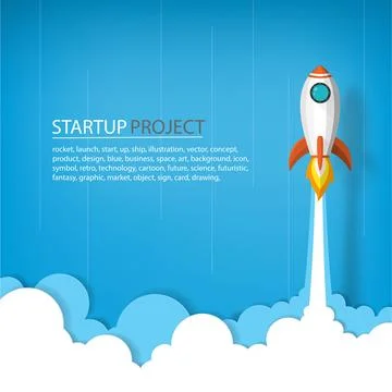 Space rocket launch to the sky in startup concept of business or project. v.. Illustrazione stock