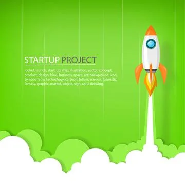 Space rocket launch to the sky in startup concept of business or project. v.. Illustrazione stock