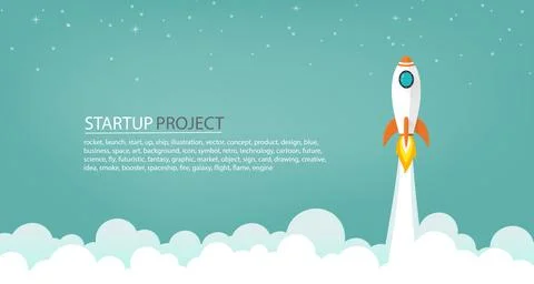 Space rocket launch to the sky in startup concept of business or project. v.. Illustrazione stock