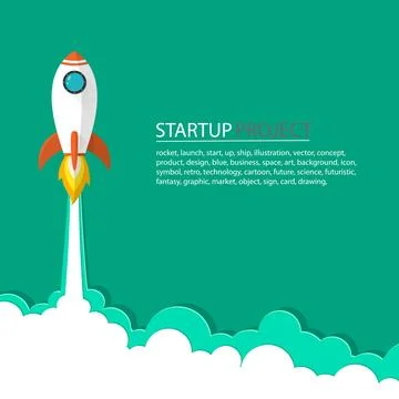 Space rocket launch to the sky in startup concept of business or project. v.. Illustrazione stock