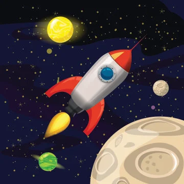 Space rocket launch, spaceship, space background, cartoon style, Vector 스톡 일러스트
