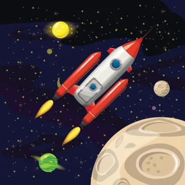 Space rocket launch, spaceship, space background, cartoon style, Vector 스톡 일러스트