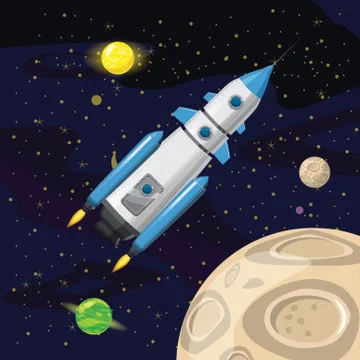 Space rocket launch, spaceship, space background, cartoon style, Vector 스톡 일러스트