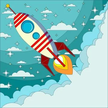 Space rocket launch. Start up concept flat style. Stock Illustration