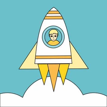 Space Rocket Launch Vector Concept in Flat Design 스톡 일러스트
