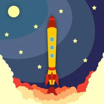 Space rocket launch. Vector illustration with flying rocket Stock Illustration