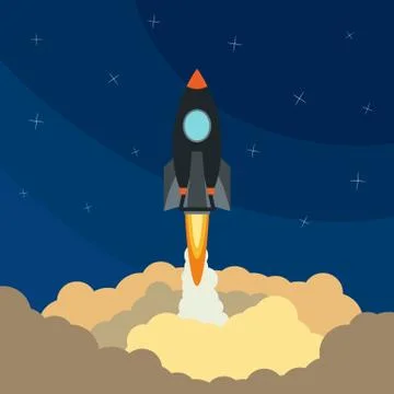 Space rocket launch. Vector illustration with flying rocket Stock Illustration
