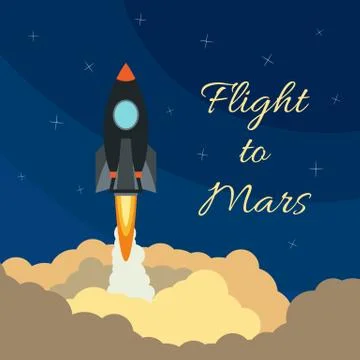 Space rocket launch. Vector illustration with flying rocket Stock Illustration