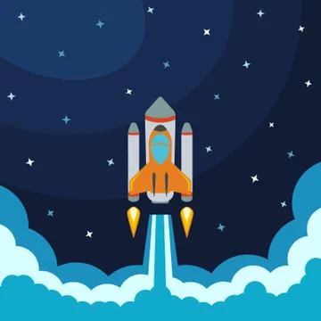Space rocket launch. Vector illustration with flying rocket Stock Illustration