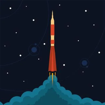 Space rocket launch. Vector illustration with flying rocket Stock Illustration