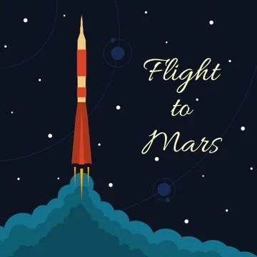 Space rocket launch. Vector illustration with flying rocket. Stock Illustration