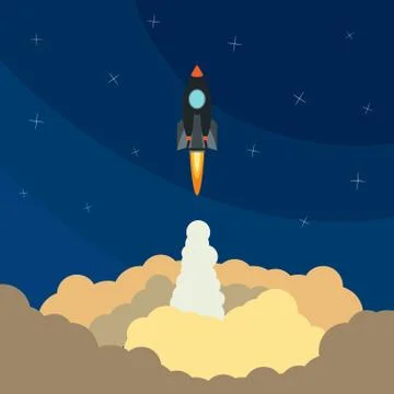 Space rocket launch. Vector illustration with flying rocket Stock Illustration