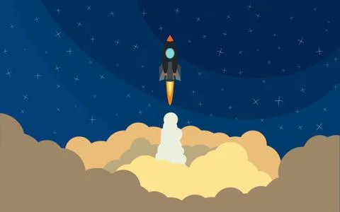 Space rocket launch. Vector illustration with flying rocket 스톡 일러스트