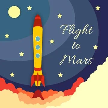 Space rocket launch. Vector illustration with flying rocket 스톡 일러스트