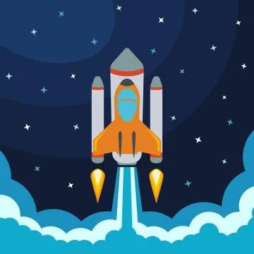 Space rocket launch. Vector illustration with flying rocket Stock Illustration