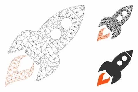 Space Rocket Launch Vector Mesh Carcass Model and Triangle Mosaic Icon 스톡 일러스트