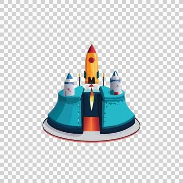 Space Rocket Launching From A Base Structure line art Illustrazione stock